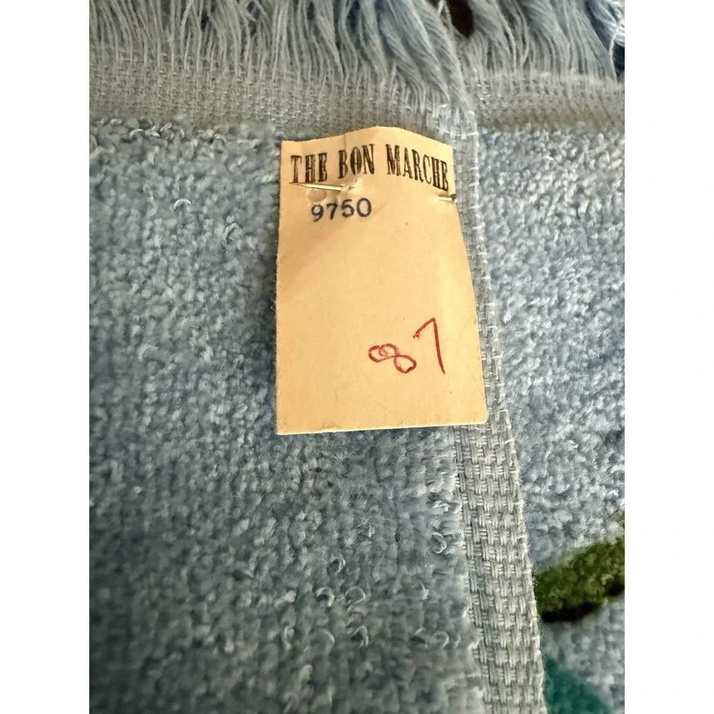 Vintage Blue Floral Fringe Bath Towel Washcloth Set Bon Marche 45x24 Cotton Tags
